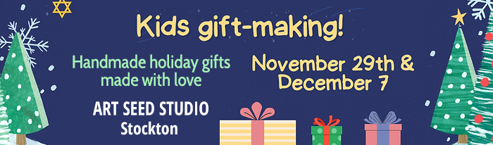 Two day Open Studio for gift making! Here's your kids' opportunity to make wonderful gifts for special friends and family members! Paint, clay, jewelry, and more will be available for this 2 day event. November 29th, do some Black Friday deal shopping while your kids make gifts at Art Seed Studio. December 7th we continue the projects and send them home wrapped. A wide variety of materials will be available to them with suggested ideas of how to use them.